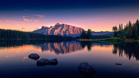 Two Jack Lake Sunset Lakeside Spring Hd Wallpaper Pxfuel