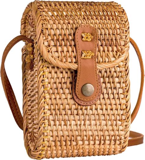 natural neo phone straw bag crossbody wallet small boho purse rattan hand woven for women