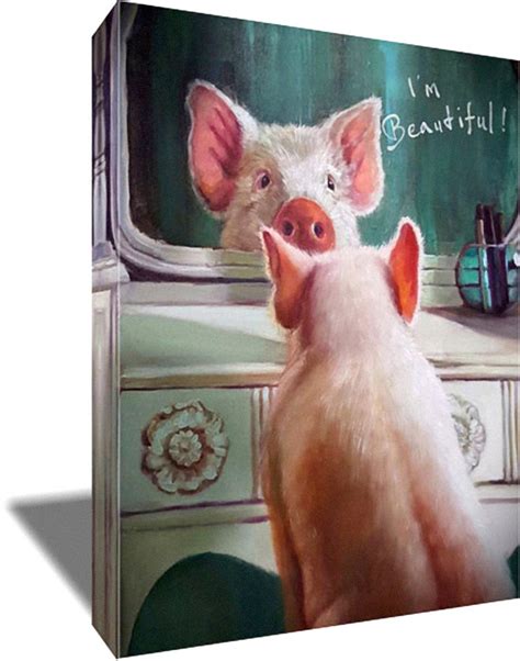Affirmation Pig Looking In Mirror Wrapped Canvas Wall Art Etsy