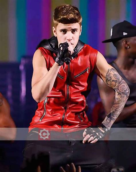 justin bieber red and black leather costume vest pant
