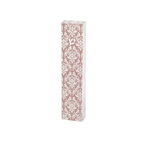 Dorit Judaica Lucite Mezuzah Case Fleur De Lys Pink And White