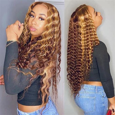 Curly Human Hair Wig Honey Blonde Ombre 13x1 Brazilian