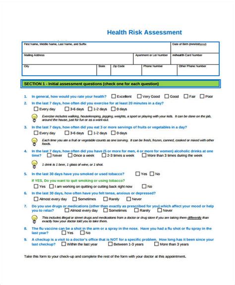 Free 10 Wellness Assessment Forms In Pdf Ms Word