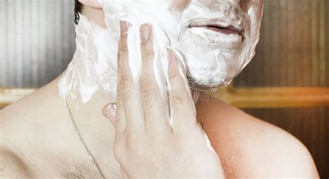 The Process Of Applying Shaving Foam On The Face Stock Image Image Of Morning Moisturize