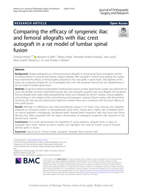 Pdf Comparing The Efficacy Of Syngeneic Iliac And