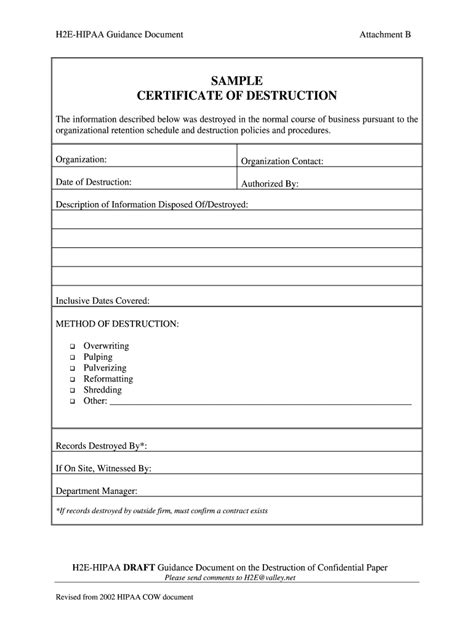 Certificate Of Disposal Template
