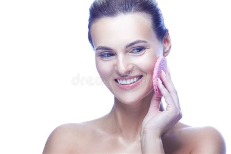 Closeup Portrait Of Cute Sensual Caucasian Woman With Fresh And Clean
