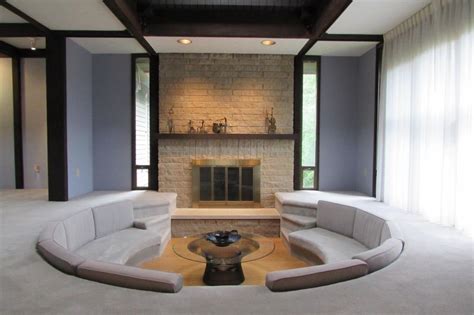 70s Sunken Living Room Conversation Pit W Fireplace Sunken Living