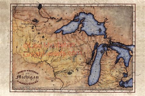 Lake Superior Michigan Territory Wisconsin Map Art Print Poster Wall