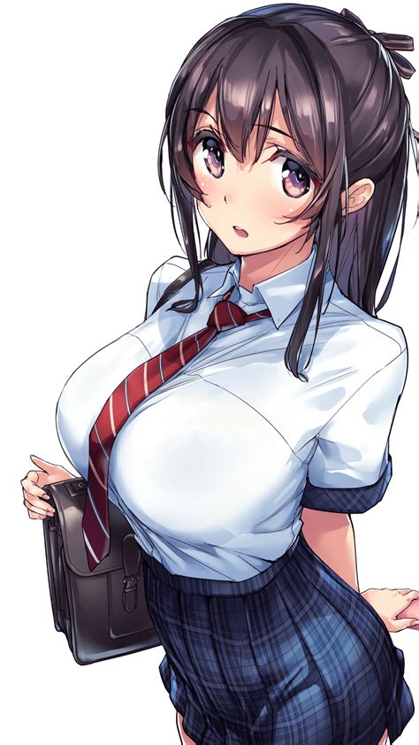 Big Boobs Dark Hair Shimazu Tekkou Anime Girls School Uniform