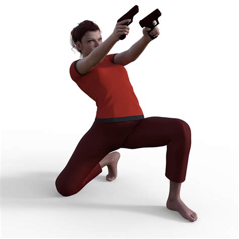 Figure Drawing Pose Of Female Action Combat Fighting Kneeling