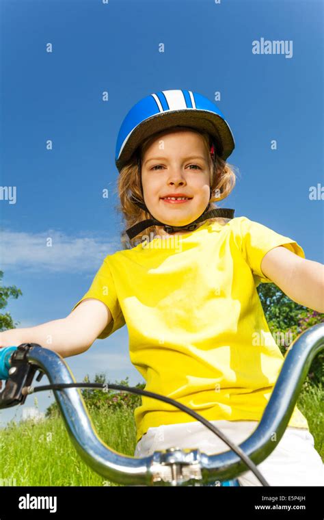 Pretty Little Girl On A Bicycle Stock Photo Alamy