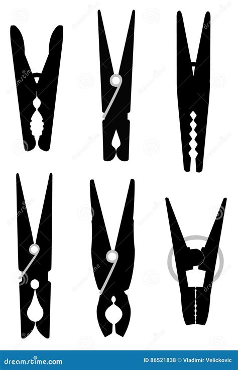 Clothespins Silhouette Stock Vector Illustration Of Black 86521838