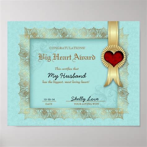 Hero Heart Award Certificate Best Husband Poster Zazzle
