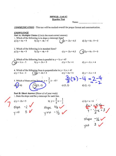 Grade 9 Academic Math Practice Test Answers