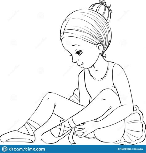 Beautiful Little Ballerina Girl Outline Coloring Page Stock