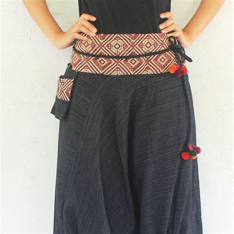 Black with Thai tribal Hmong Naga decored on waist harem | Etsy | Harem ...