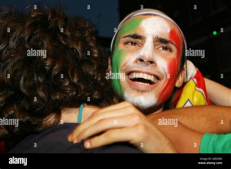 Italian Fans Outside Bar Italia In Soho Celebrate Their World Cup Win Against France At The