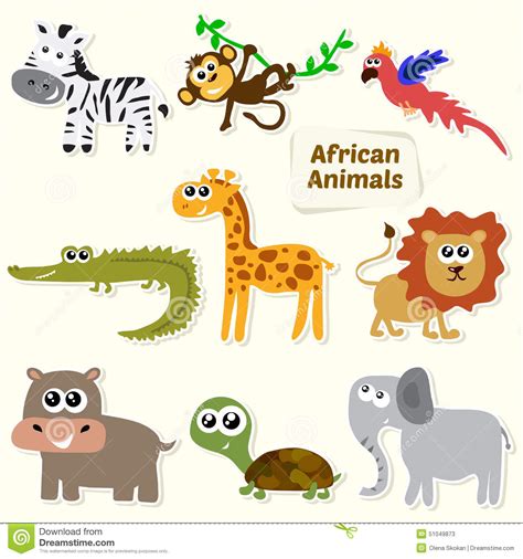 Set Of Jungle Animals Cute Cartoon African Animals Stock