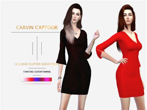 Curve Flutter Sleeve Pleat Dress By Carvin Captoor At Tsr Sims 4 Updates
