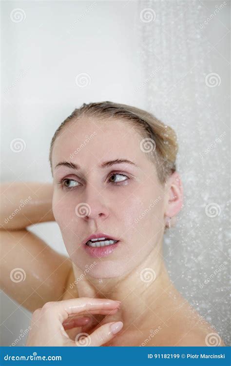Beautiful Naked Woman Washing Her Hair While Taking Shower Stock Image Image Of Healthy