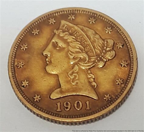 1901s 5 Five Dollar Liberty American Gold Coin United States Of