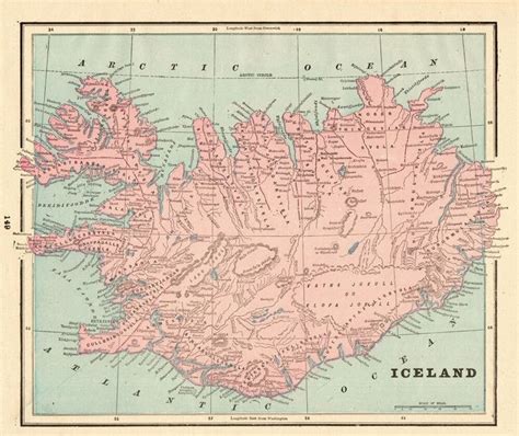 1895 Antique ICELAND Map Vintage Map Of Iceland Home Decor Gallery Wall