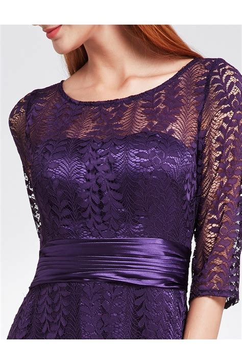 Dark Purple Lace Half Sleeve Long Prom Party Dress 59 Ep08878dp