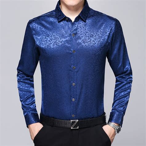 2020 New Arrival Male Satin Silk Shirt Mens Fashion Floral Dress Shirt