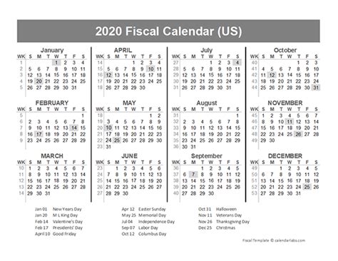 2020 Usa Fiscal Quarter Calendar Free Printable Templates