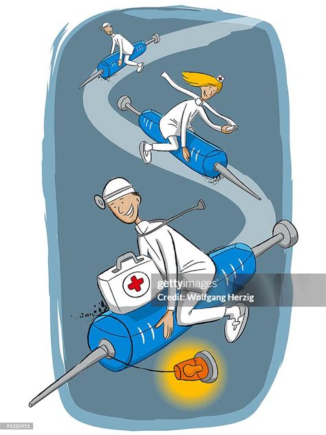 Doctors And Nurses Riding Giant Syringes High Res Vector Graphic Getty Images