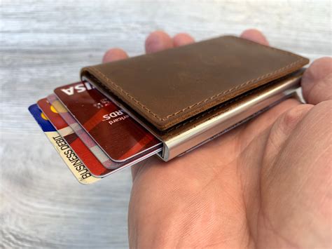 Minimalist Leather Wallet Pop Up Credit Card Wallet Leather Etsy