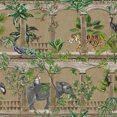 Holden Animal Arches Wallpaper Tropical Exotic Plants Bird Gold 13110