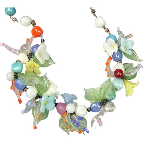 Vintage Italian Glass ~ Fruit Salad ~ Flower Bead Necklace Fruit