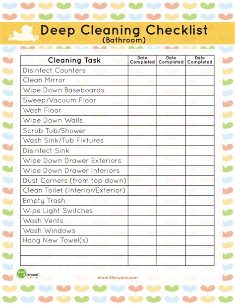 As a general rule of thumb, you should aim to complete this list sweeping should get the job done; Printable: Bathroom Deep Cleaning List - Mom it ForwardMom ...