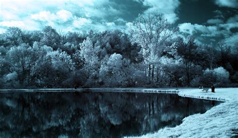 Lake Trees Clouds Dark Black And White Wallpaper Coolwallpapersme