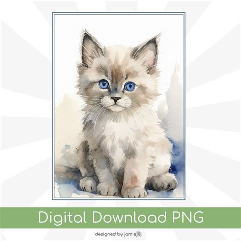 Watercolor Ragdoll Kitten Art Print Digital Download Whimsical Cat
