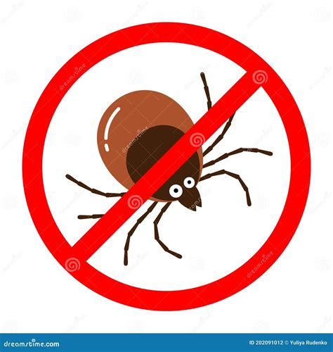 Red Round Anti Tick Warning Sign With Detailed Tick Insect Bug Vector