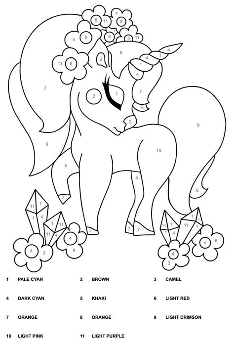 Color By Number Unicorn Coloring Pages