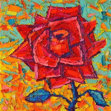 Abstract Wild Rose Modern Impressionist Palette Knife Oil Painting By