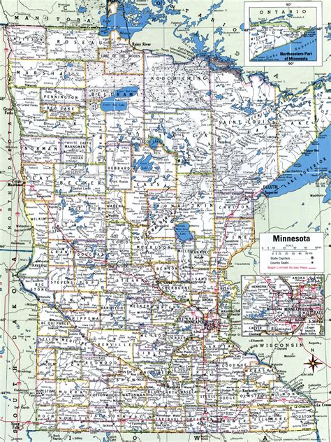 Map Of Minnesota State With Highwaysroadscitiescounties Towns