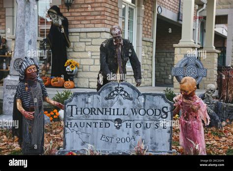 Scary Halloween Decorations Outside The Thornhill Woods Haunted House