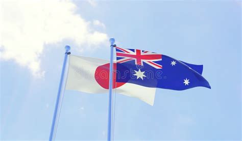 Usa And Australia Flags Waving Against Blue Sky Stock Illustration