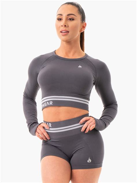 Freestyle Seamless Long Sleeve Crop Charcoal Ryderwear
