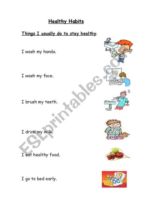 Healthy Habits Esl Worksheet By Bdayekh