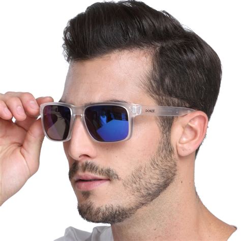 Dokly Fashion Sunglasses Men Sunglasses Men Blue Lens Clear Frame Eyewear Male Square Brand Sun