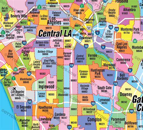 Los Angeles Zip Code Map Full Zip Codes Colorized Otto Maps