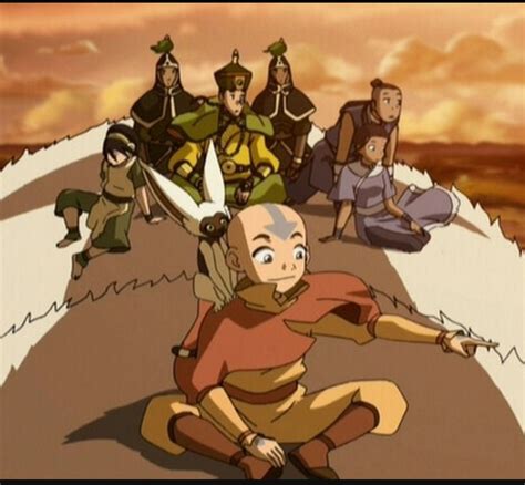 Avatar Aang Katara Kuei Momo Sokka Toph Beifong And 2 Royal Earthbender Guards On Appa