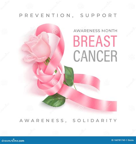 Breast Cancer Awareness Month Vector Banner With Pink Ribbon And Rose