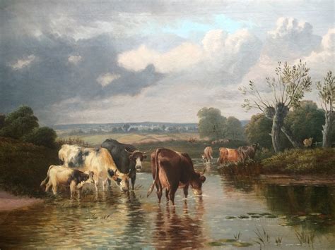 Antiques Atlas 19thc Landscape Oil Painting Of Cattle Watering